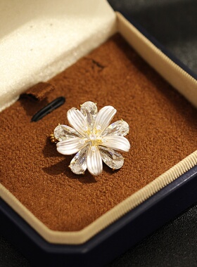 White Enamel Jasmine Flower Brooch Sparkling Lapel Pin