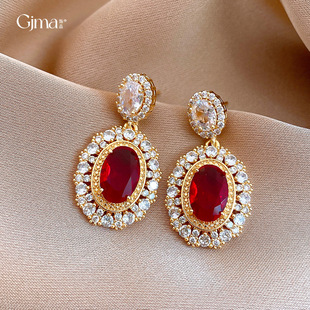 18K Gold Oval Earrings, Royal Zircon Luxury Studs