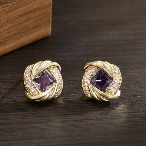 复古宫廷风扭纹紫钻耳钉S925银针