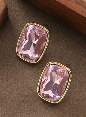 Geometric Square CZ Stud Earrings INS Style Silver Needle