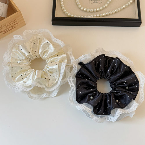 缎面波点蕾丝花边大肠发圈
