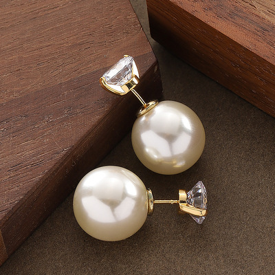 前后两戴施家珍珠锆石耳钉银针