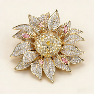 Full Brooch Sunflower Pin Luxury Lapel Zircon French