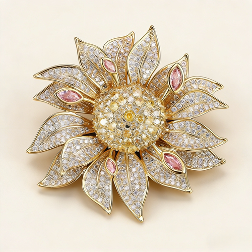法式重工满锆太阳花胸针