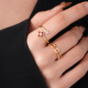 Gold Chinese Zircon Enamel 18K Ring Red Flower Style