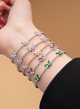 欧美复古超闪锆石蝴蝶手链轻奢感