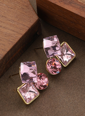 Korean Style Clear Cube Glass Crystal CZ Stud Earrings
