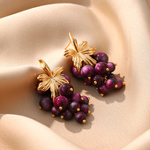 Bead Luxury Earrings Grape Vintage Unique Statement Studs