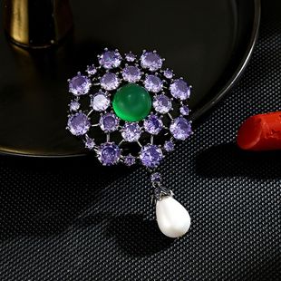 2025 Brooch Hollow Pearl Pendant Purple Vintage Flower
