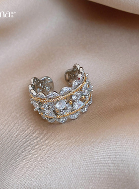 欧美跨境锆石花边镂空开口戒指