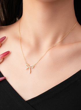 法式气质锆石蝴蝶结珍珠项链