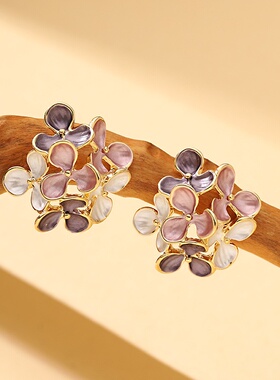 Enamel Flower Earrings, Leaf Hollow Sweet Minimalist Studs