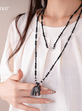 小众饰品黑玛瑙串珠檀木小马吊坠