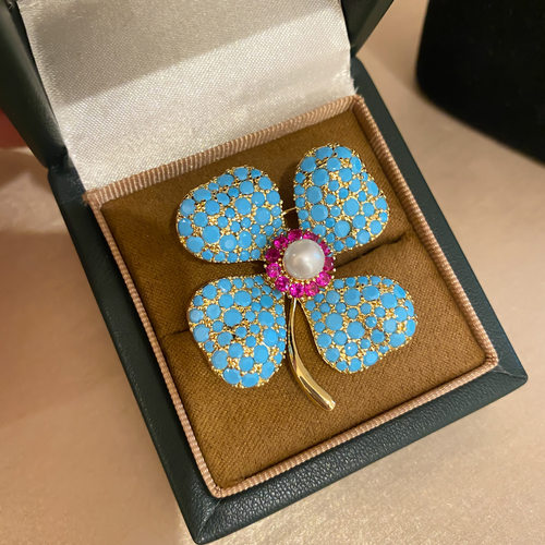 锆石珍珠花朵圆形胸针