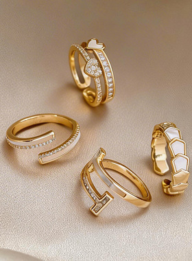 锆石贝母圆形开口戒指小众感指环