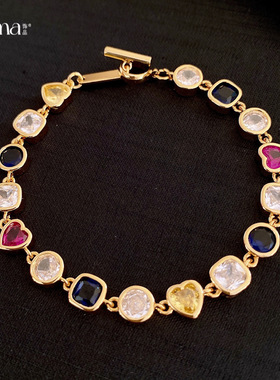 复古中古风锆石圆形爱心拼接手链