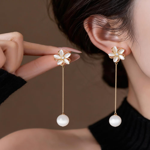 锆石猫眼石花朵耳环轻奢感耳钉