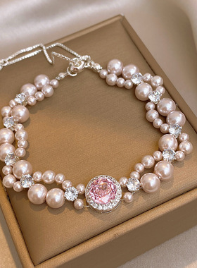 巴洛克复古锆石双层珍珠手链