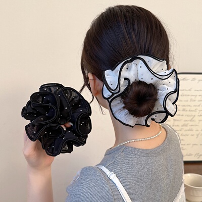 法式木耳边网纱波点大肠发圈女