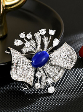 Lapis Lazuli Bow Brooch, Luxury Suit Lapel Pin