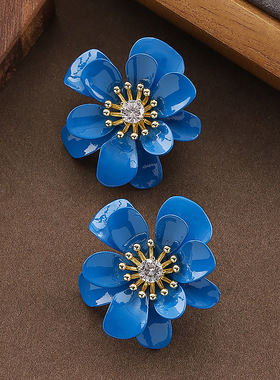 Holiday Floral Studs, Lacquer Diamond 3D Luxury Earrings