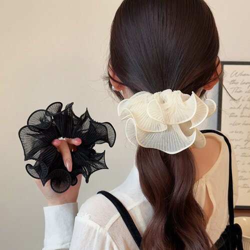 温柔百褶网纱花苞小蛮腰发圈