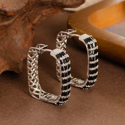 时尚精致镶钻锆石几何方型耳扣