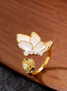 精致滴油镶钻花朵开口戒指