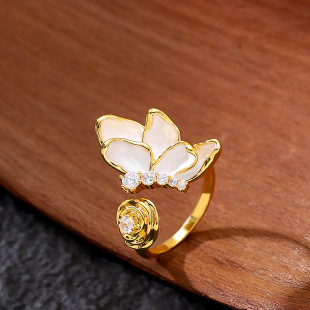 Diamond Ring Open Minimalist Jewelry Enamel Chic Flower
