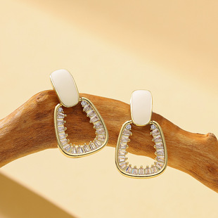 Zircon Earrings Enamel Studs Geometric Chic Hollow Korean