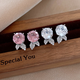Sparkling Zircon Flower Leaf Stud Earrings Korean Style