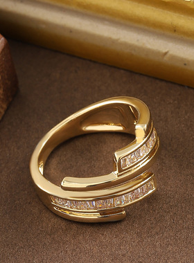 轻奢微镶锆石可调节情侣开口戒指