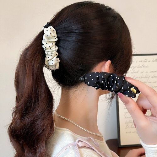 韩系波点褶皱香蕉夹竖夹女