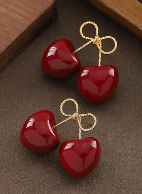 Red Cherry Studs, Angora Pearl New Year Luxury Earrings