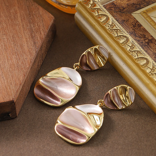 Colorblock Geometric Round Drop Earrings, Silver Post