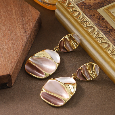 冷淡风撞色几何圆形耳坠耳环银针