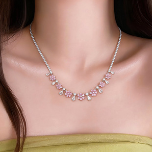 Minimalist Korean Chain Teardrop Zircon Floral Necklace
