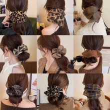 Vintage Leopard Fabric Lace Hair Scrunchie, Elegant Stylish