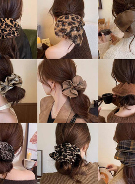 Vintage Leopard Fabric Lace Hair Scrunchie, Elegant Stylish