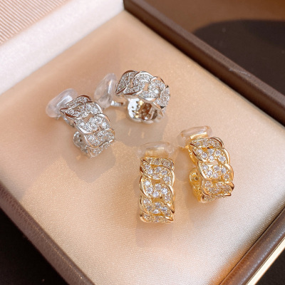 18k真金电镀锆石链条c形耳夹