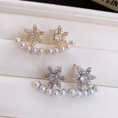 Gold Luxury Floral Zircon 14K Chic Earrings Pearl Studs