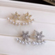 Gold Luxury Floral Zircon 14K Chic Earrings Pearl Studs
