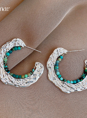 Beaded C-Hoops, Pleated Threader Luxury Earrings