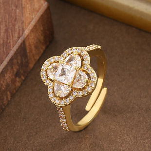 Zircon Clover Ring, Diamond Luxury Daily Jewelry for Women