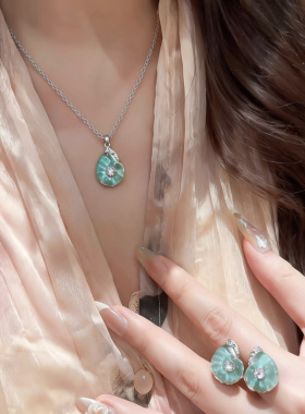 Zircon Resin Shell Earrings Necklace Set Chic Jewelry