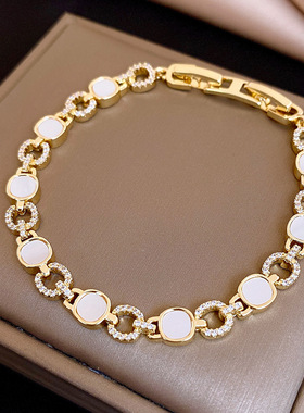 14k金电镀锆石贝母圆形卡扣手链