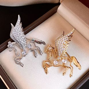 French CZ Hollow Red Horse Brooch Elegant Pin