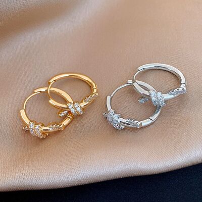 银色打结耳圈锆石素圈耳环