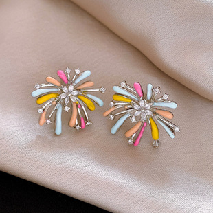 Enamel Firework Studs,Sweet Sparkling Zircon Luxury Earrings