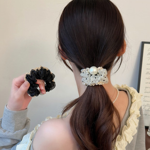 Polka Pearl Scrunchie Holder Elastic Ponytail Dot Pleated